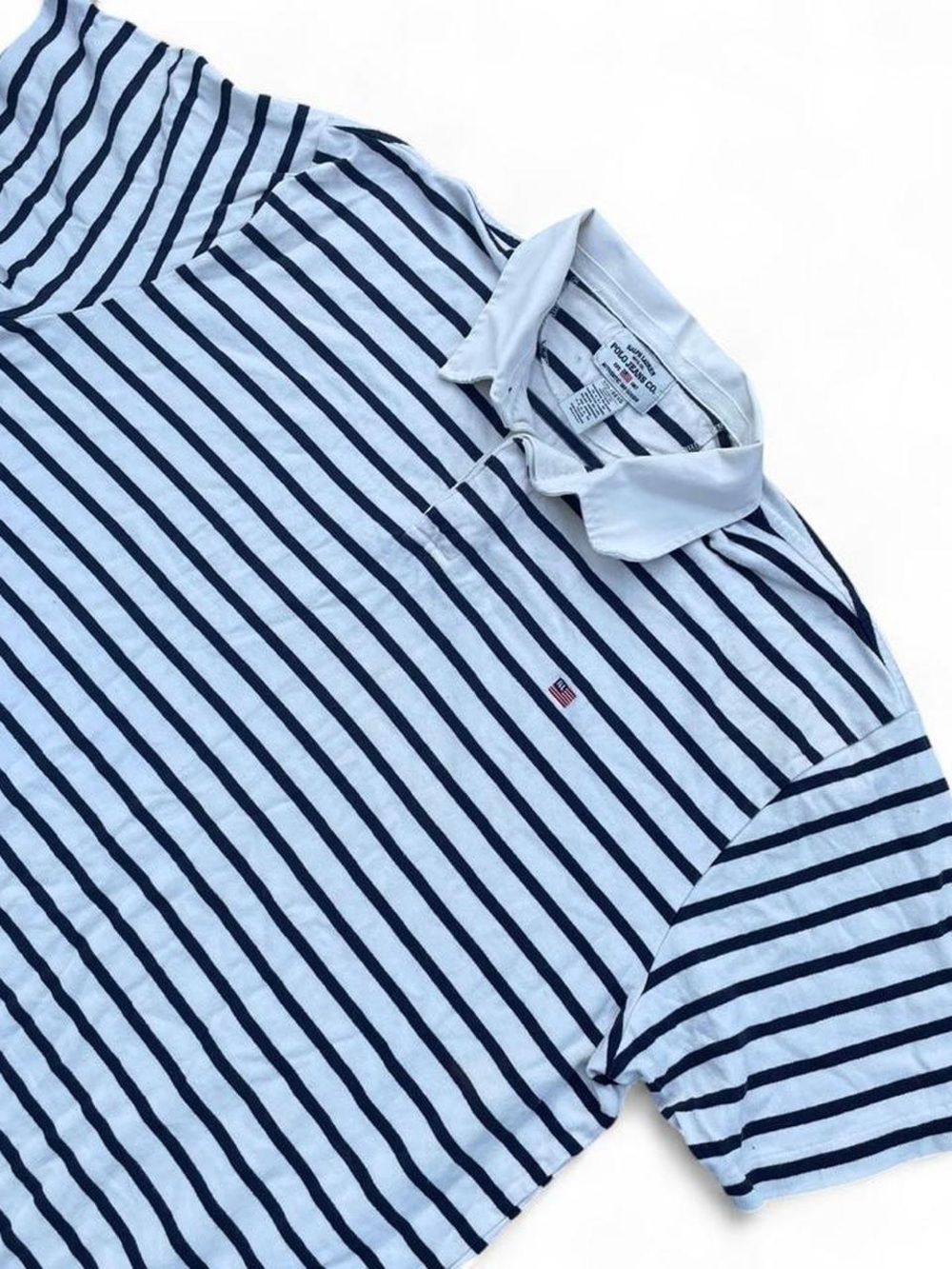 Vintage Ralph Lauren Polo Jeans Company Men’s White & Navy Striped Polo